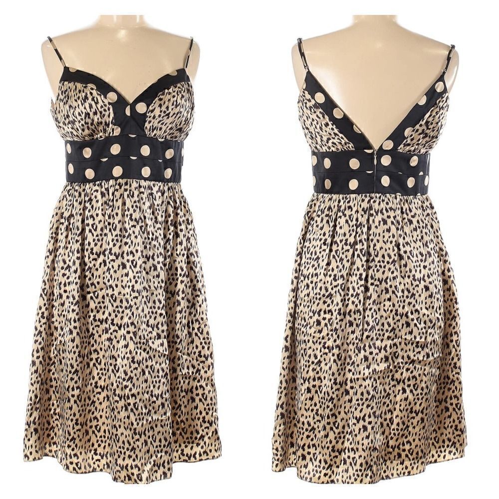 OC By Oleg Cassini Leopard Animal Print Fit & Flare 100% Silk Dress Size 6 Y2K